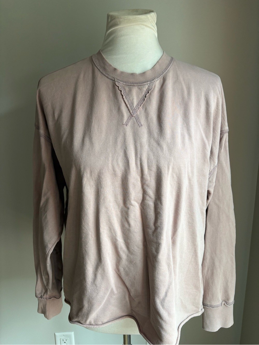Aerie Raw Hem 100% Cotton Long Sleeves Oversized Sweatshirt In Dusty Mauve XS